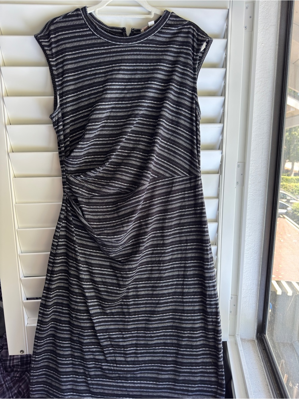 LOFT Black and White Striped Cap-Sleeve Dress